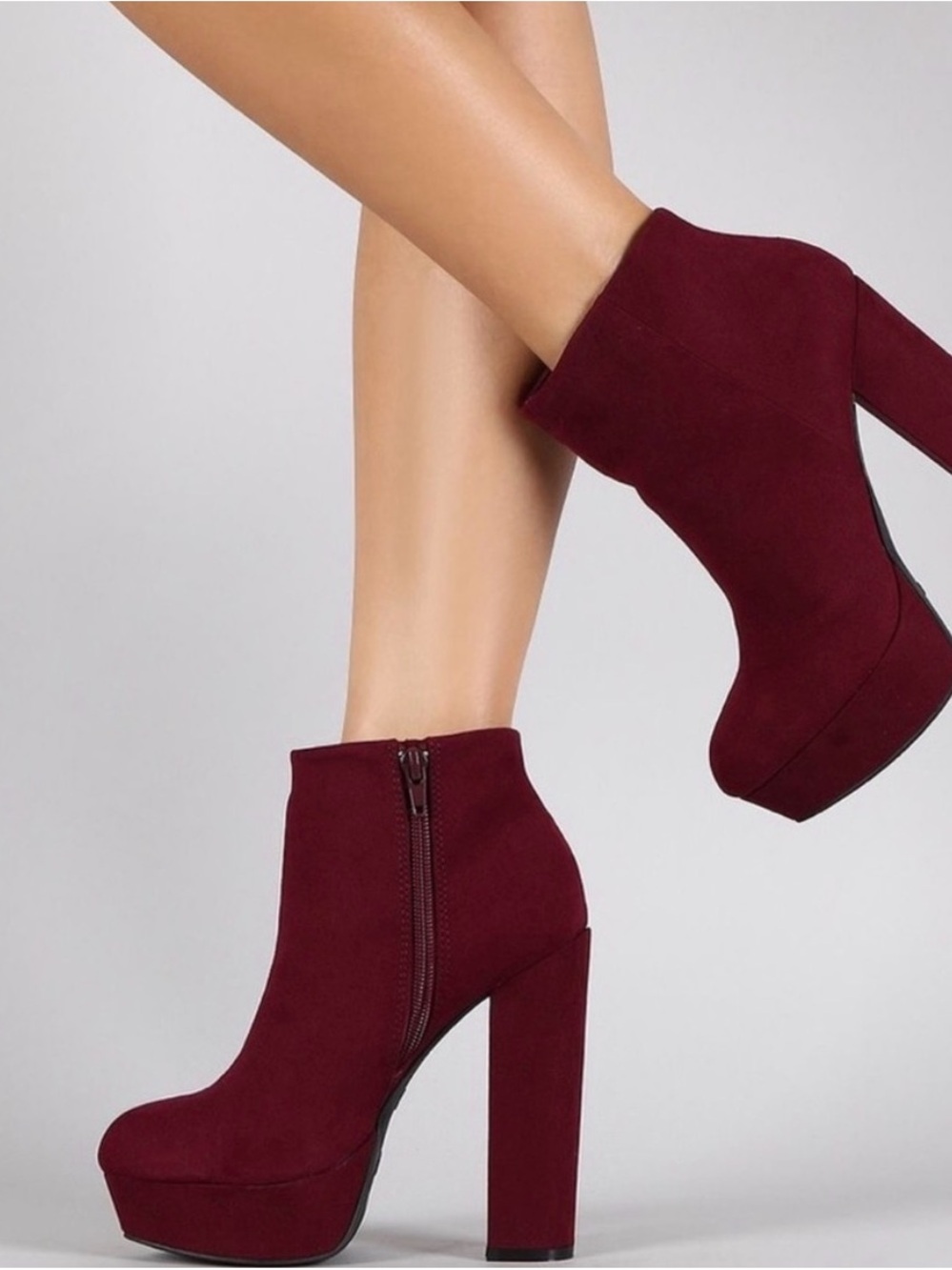 BAMBOO Burgundy Platform Ankle Booties with Side Zip